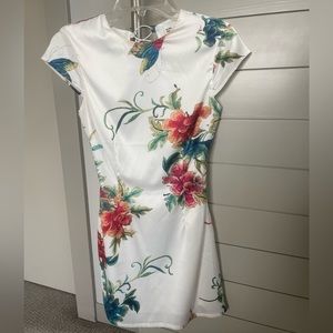 By The Way Satin Floral White Mini Dress Lace up Back ASOS